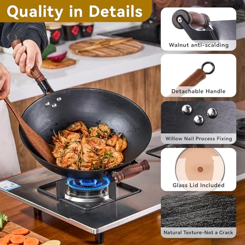 13.4" Cast Iron Wok with Glass Lid