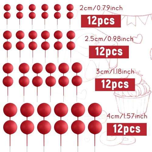 48 Pcs Balls Cake Topper Decorations Balloon Cupcake Toppers Foam Cake Topper Balls Cake Balls Decorations for Birthday Party Wedding Anniversary Cake Decorating (48 Count)