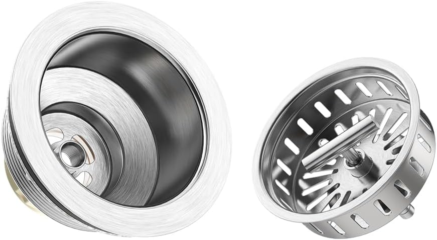 KONE Kitchen Sink Drain Sink Strainer 3-1/2 Inch Drain Assembly Kit Replacement for Universal 3.5 Inch Kitchen Sink, All Stainless Steel Body with Strainer Basket and Drain Stopper (Stainless)