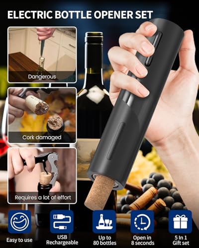 Electric Wine Bottle Opener Set Rechargeable Wine Corkscrew Cordless Wine Opener Gift Set with Charging Base