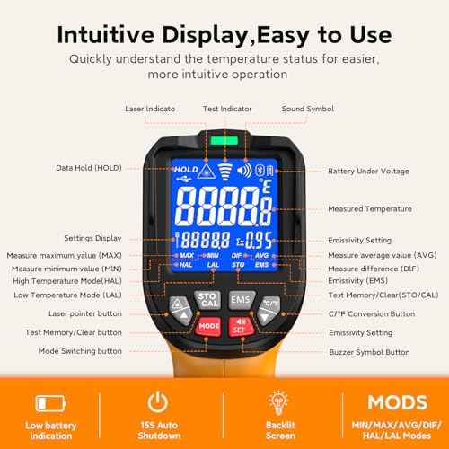 Infrared Thermometer Temperature Gun 3992°F 50