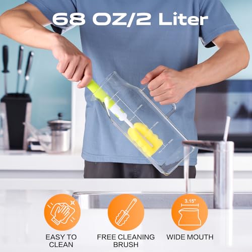 68oz Glass Pitcher with Lid and Handle for Fridge (2 Count)