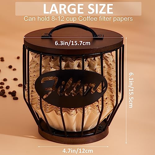Metal Coffee Filter Storage Holder with Wooden Lid for 8