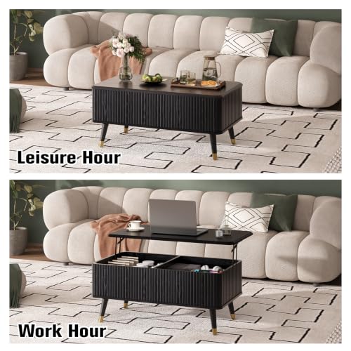 Black Lift Top Coffee Table with Storage for Living Room