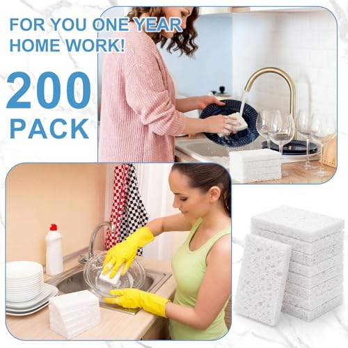 200 Pieces Compressed Wood Pulp Dish Sponges for Kitchen (200 Count)