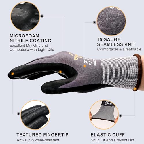 Work Gloves MicroFoam Nitrile Coated (12 Count)