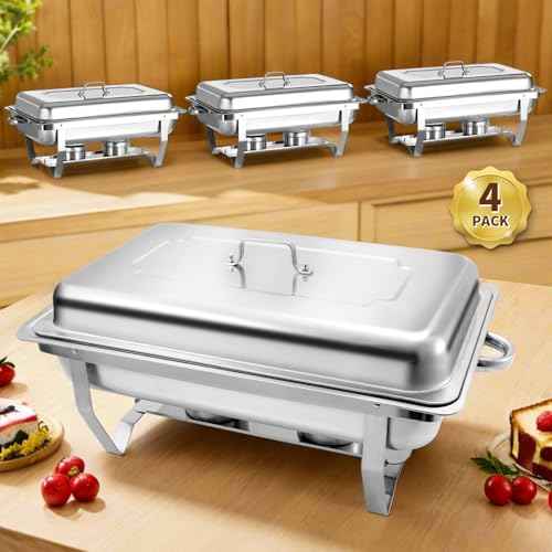 8 Qt 4 Pack Full Size Chafing Dishes Buffet Set (4 Count)