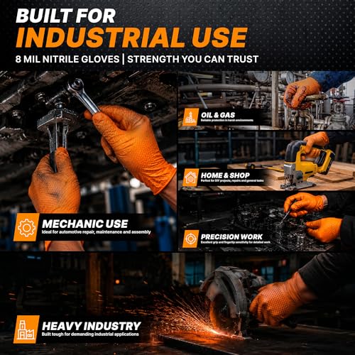 Heavy Duty Industrial Orange Nitrile Gloves (100 Count)