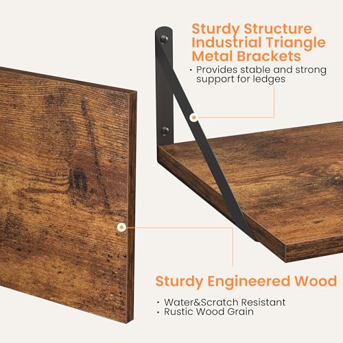 20W x 12D Deep Floating Shelves Set of 2 Rustic Brown (2 Count)