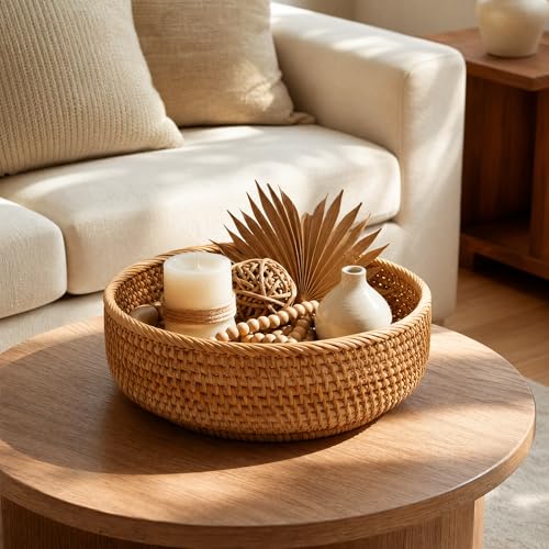 10.6" Large Round Rattan Bread Fruit Basket