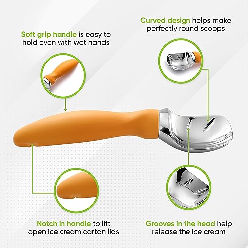 Heavy Duty Metal Ice Cream Scoop with Soft Grip Handle