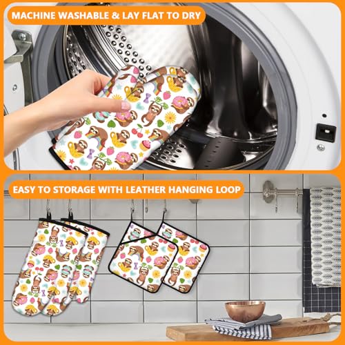 Cute Cartoon Sloth Oven Mitts and Pot Holders Sets 4Pcs