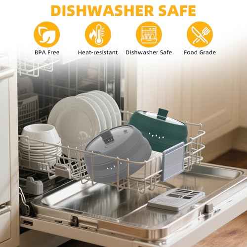 Tall Microwave Splatter Cover Glass Cover Guard Lid 5.8 inch Height with Collapsible Silicone for Food Pot Plate 8.5 inch Light Grey