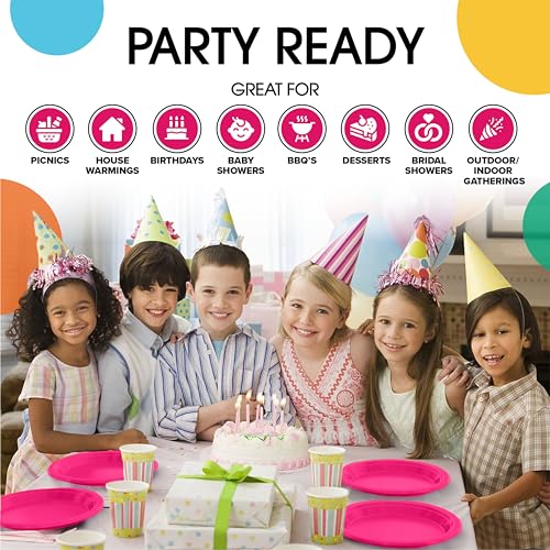 Party Solids Sturdy Hot Pink Plastic Plates 10" Party Plates 100 Pcs (100 Count)