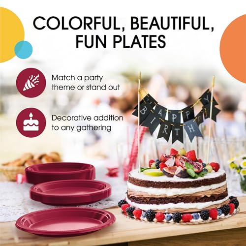 Sturdy Burgundy Plastic Plates 7" Cake Plates 100 Pcs (100 Count)
