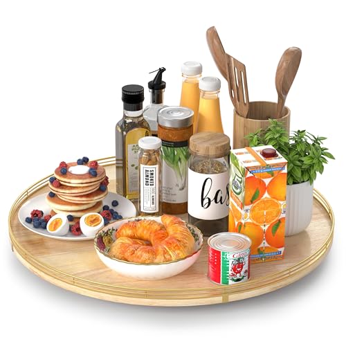 21 Inch Extra Large Lazy Susan with Oak Base and Black Iron Rail
