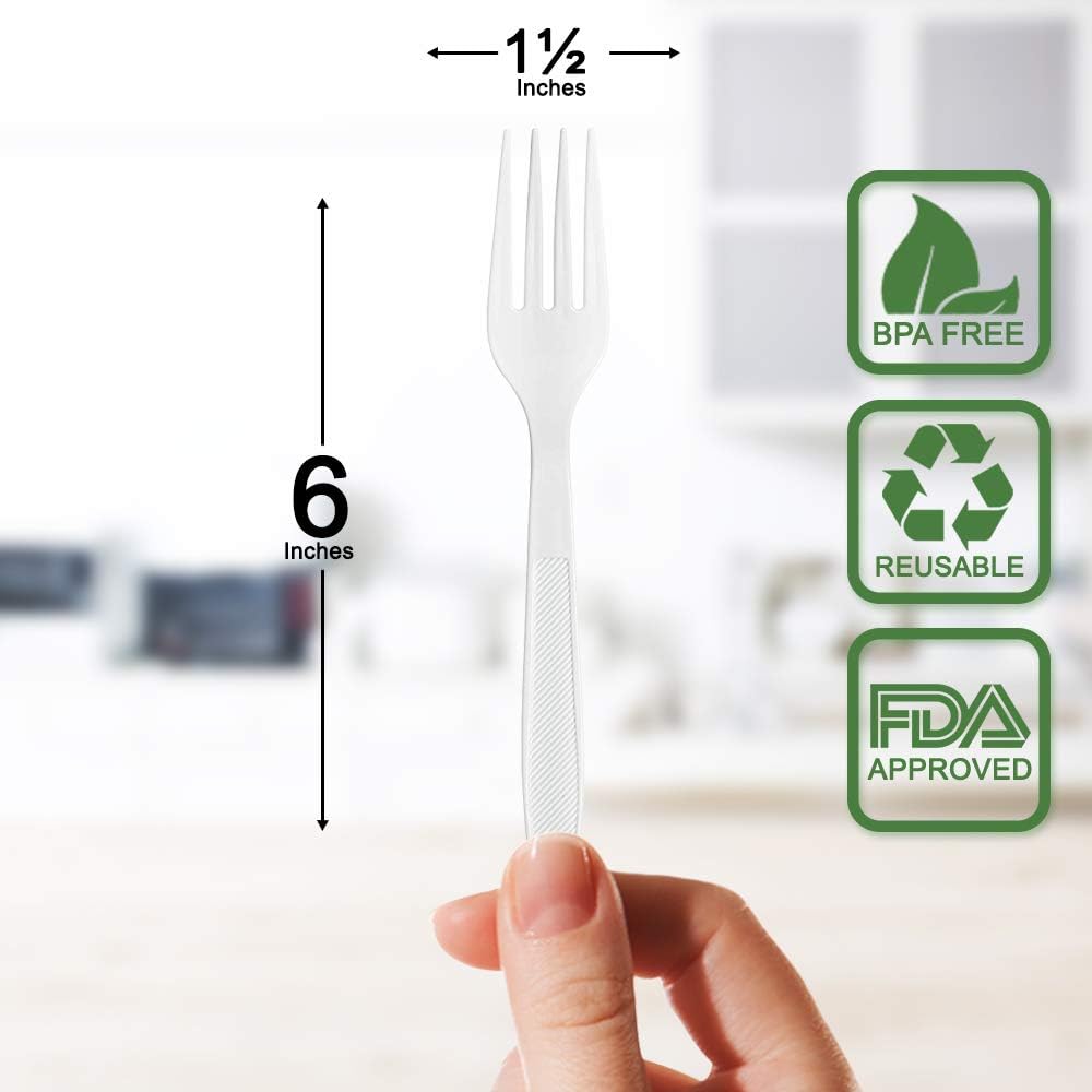400 Pack Extra Heavyweight Disposable White Plastic Forks - Heavy Duty White Cutlery-Utensils, Parties, Dinners, Catering Services, Family Gatherings