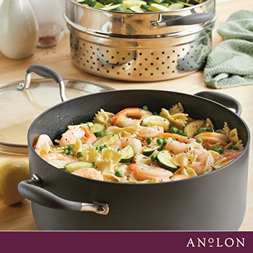Advanced Home Hard Anodized Nonstick Wide Stockpot with Stainless Steel Steamer Insert and Glass Lid
