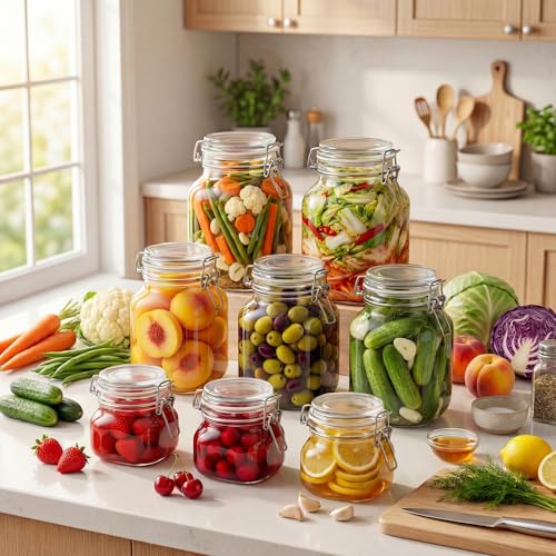 17 oz Square Glass Jars with Airtight Lids (6 Count)