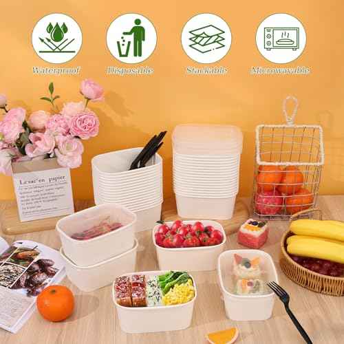 50 Pack 35oz Disposable Meal Prep Containers with Lids & Forks (50 Count)