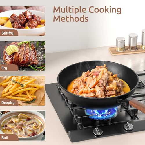 13 Inch Wok with Glass Lid & Silicone Spatula