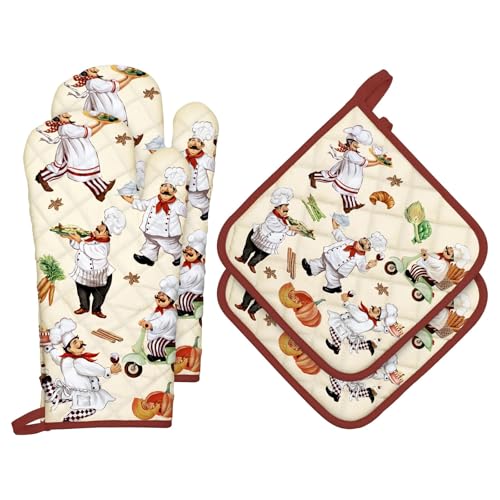 Chef Oven Mitts and Pot Holders Set (4 Count)