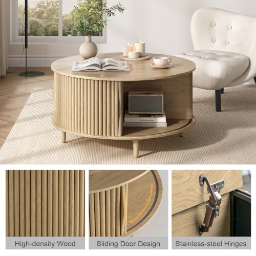 Round Coffee Table with Storage for Living Room