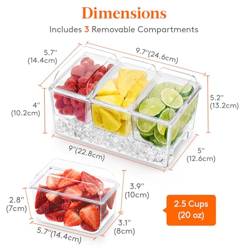 Chilled Condiment Caddy with 3 Compartment & Individual Lids