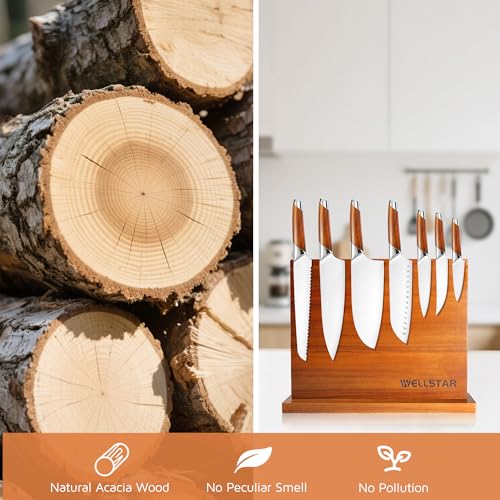 Modern Acacia Magnetic Knife Block Holder 12 x 10 Inches