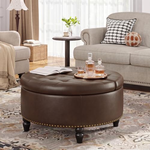 31.5 Inch Large Round Ottoman with Storage Circular