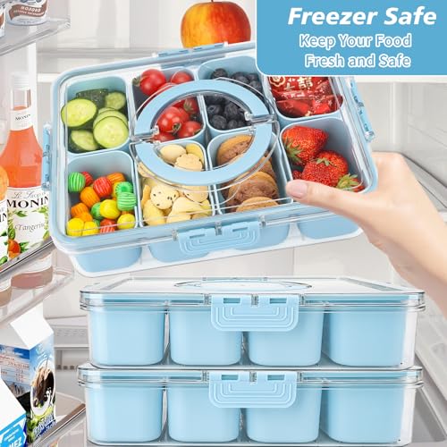 2Pcs Snackle Box Snack Containers with Lid Divided Serving Tray with Handle (2 Count)