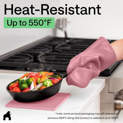 BPA Free Silicone Oven Mitts and Pot Holders Set (4 Count)