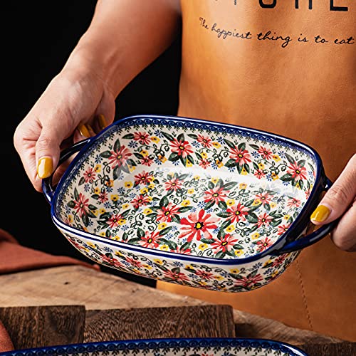 Baking Dish Ceramic Baking Pan Blue Casserole Dish Rectangular Baking Set 2pcs Bakeware Sets Single Serving Size Lasagna Pan Baking Dishes for oven