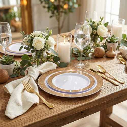 102 Pcs Wood Grain Brown Plastic Plates (102 Count)