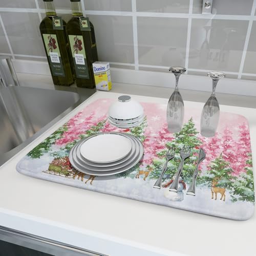 Winter Dish Drying Mat for Kitchen Counter Holiday Home Decoration Large