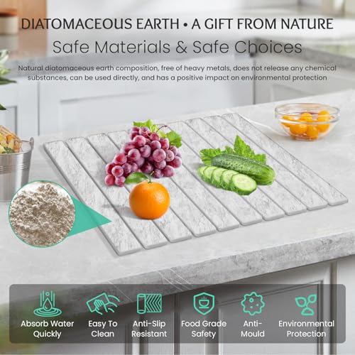 Stone Dish Drying Mat Collapsible Diatomaceous Earth Absorbent Mat Quick Dish Drying Pad Dish Rack Pad Match Any Counterto Multiple Usage for Kitchen
