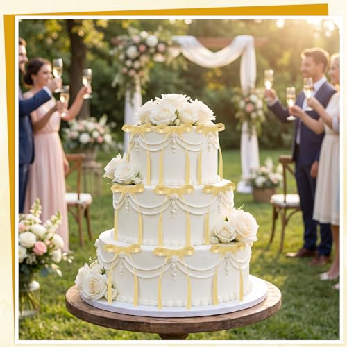 30 Pack Bow Cake Toppers Champagne Gold Ribbon Bows for Cake (30 Count)