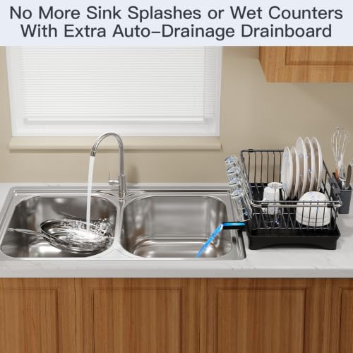 Grey Expandable Dish Drying Rack Over Sink with Extra Drainboard