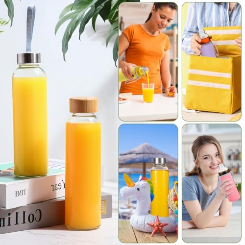 12 Pcs 18 oz Glass Water Bottles Glass Juice Bottles with Protection Sleeves (12 Count)