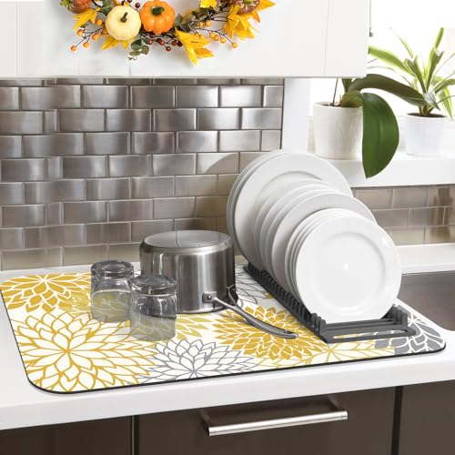 2PCS 12" x 20" Fall Dish Drying Mat & 24" x 5.5" Sink Splash Guard (2 Count)