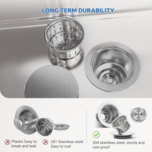Kitchen Sink Drain Assembly with Removable Deep Basket Strainer