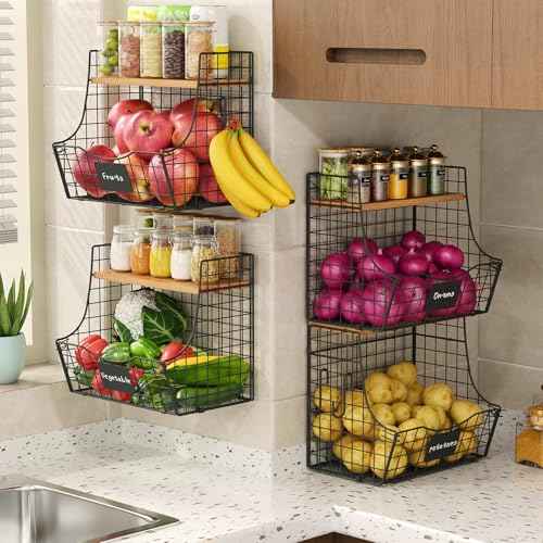 4 Pack Fruit Basket for Kitchen with Lid (4 Count)