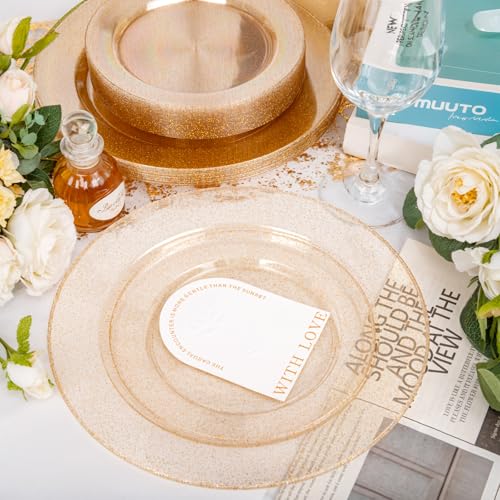 200 Pcs Gold Glitter Plastic Plates (200 Count)
