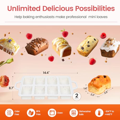 2 Pack 8 Cavity Mini Silicone Loaf Pans (2 Count)