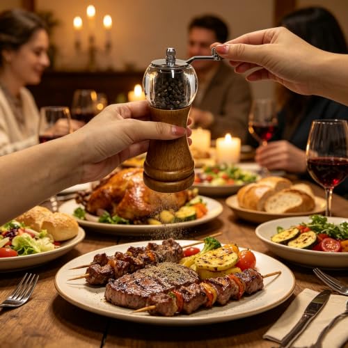 Wooden Salt and Pepper Grinder Set Manual Hand Cranked Salt & Pepper Mill