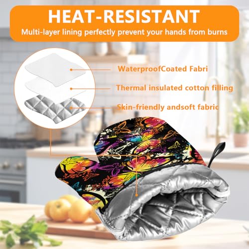 Colorful Butterfly Oven Mitts and Pot Holders Sets 4Pcs