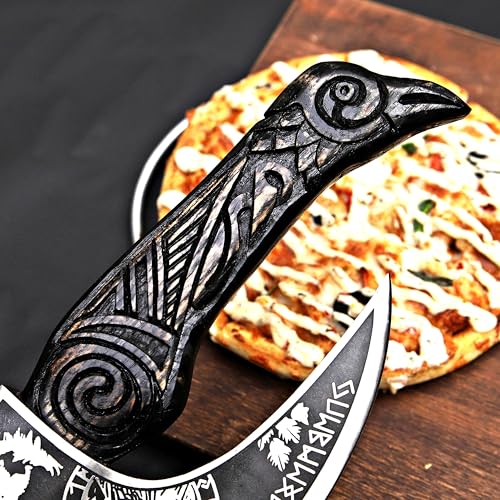 Pizza Cutter Axe Rocker Carbon Steel Slicer Chef Pizza Cutter Viking Axe with Leather Cover