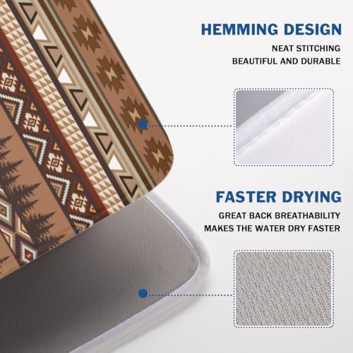Rustic Bear Deer Dish Drying Mat Boho Ethnic Drainer Rack Pad 18x24 Inch Microfiber Absorbent Dish Sink Mat for Counter Kitchen Tableware