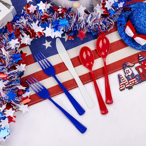 200Pcs 4th of July Red Blue Disposable Plastic Silverware (200 Count)