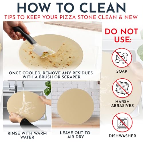 15" Round Pizza Stone for Oven Set 3PCs with Pizza Peel for Oven and Cutter (3 Count)